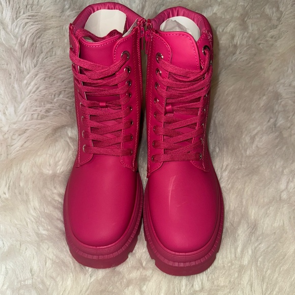Tevos Fuchsia Lace Up Combat Boots - Picture 2 of 9